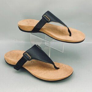 Vionic Wanda Flip Flop Sandals Womens Size US 10 Black Leather T Strap TVW5658